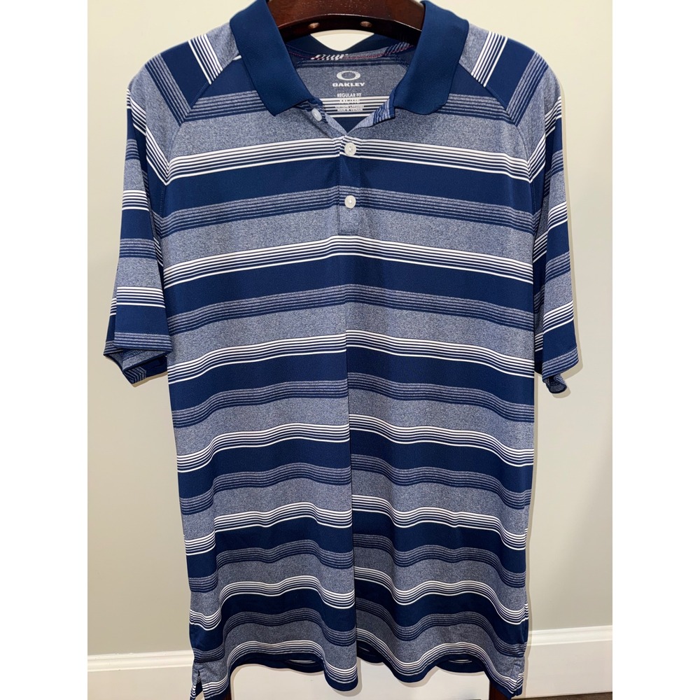 Oakley Hydrolix Mens XXL Blue White Striped Golf Polo Shirt Regular Fit